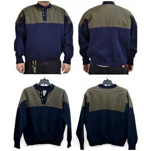 Filson $599 Navy/Green Merino Wool Waxed Henley Guide Sweater #710 Size XL